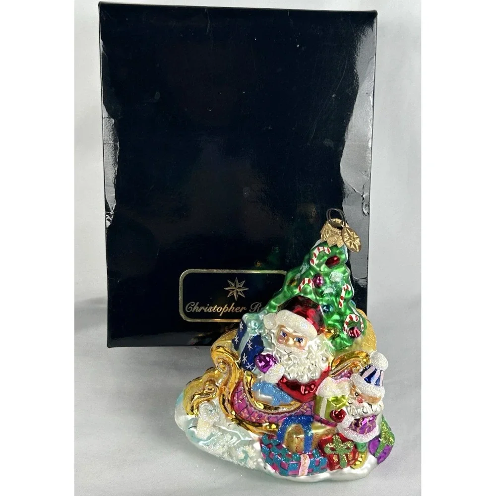 Christopher Radko Christmas Trim A Tree O Glass Ornament Santa Snowman Sleigh